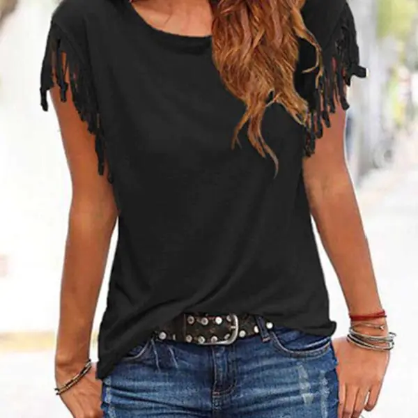 Short-sleeve Loose Tassel T-shirt(3 Colors)