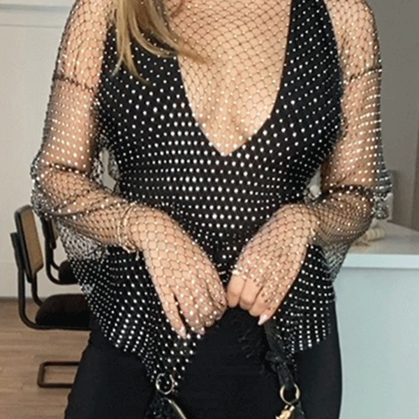 Best Layering Items Diamond Mesh Long Bell Sleeve Top (Shipped Within 24 Hours)