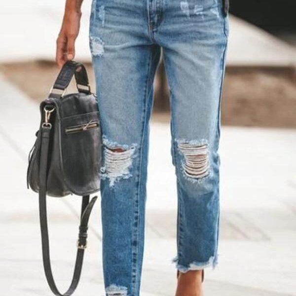 Ripped Slim Fit Washed Jeans