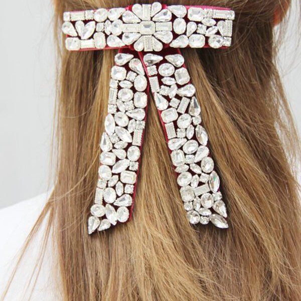 Luxurious Diamond-filled Velvet Bow Spring Clip Headdress