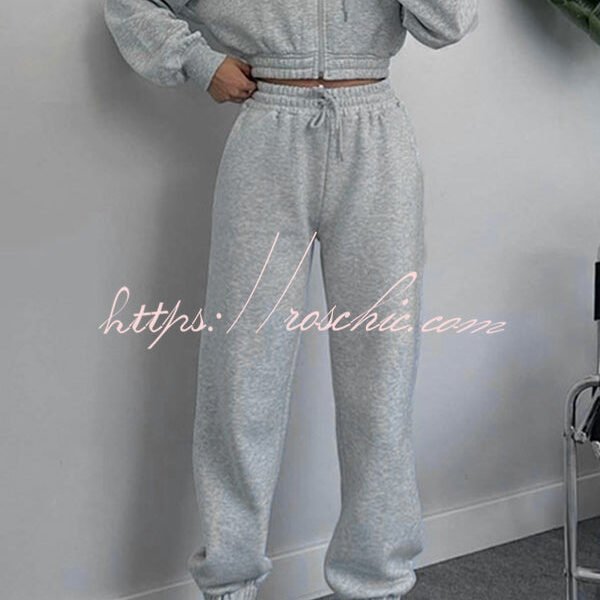 Hooded Zip Up Waist Sweatshirt and Elastic Waist Lace Up Pants Set