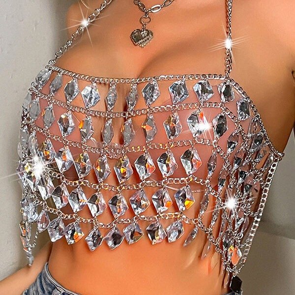 Sexy Halterneck Backless Gem Vest