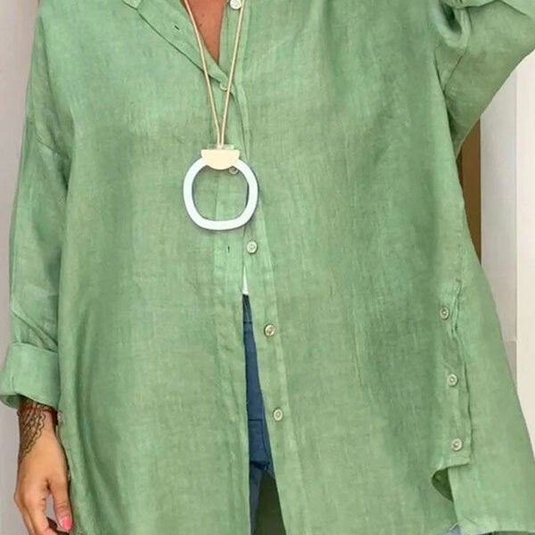 Linen Blend Casual Button-down Long-sleeve Loose Shirt