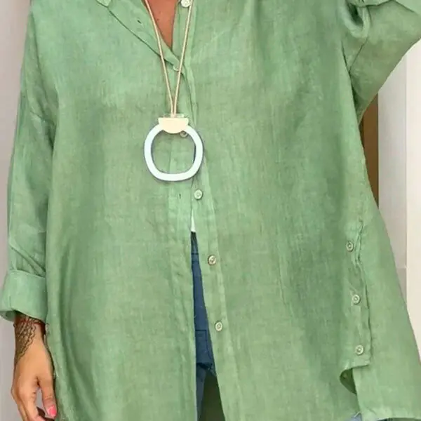 Linen Blend Casual Button-down Long-sleeve Loose Shirt