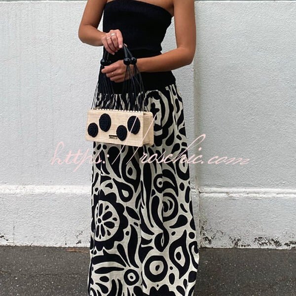 Gina Contrast Color Unique Print Strapless Stretch Maxi Dress