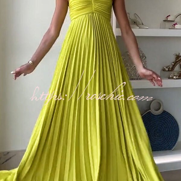 Exquisite Princess Pleated Off Shoulder with Scarf Party Maxi Dress