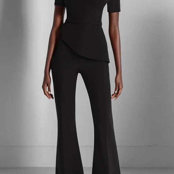 Solid Color Irregular One-shoulder Waist Slim Wide-leg Jumpsuit