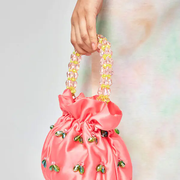 Drop-shaped Crystal-embellished Handmade Fabric Tote