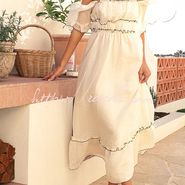 Fashion Square Neck Open Back Pleated Waist Maxi Dress