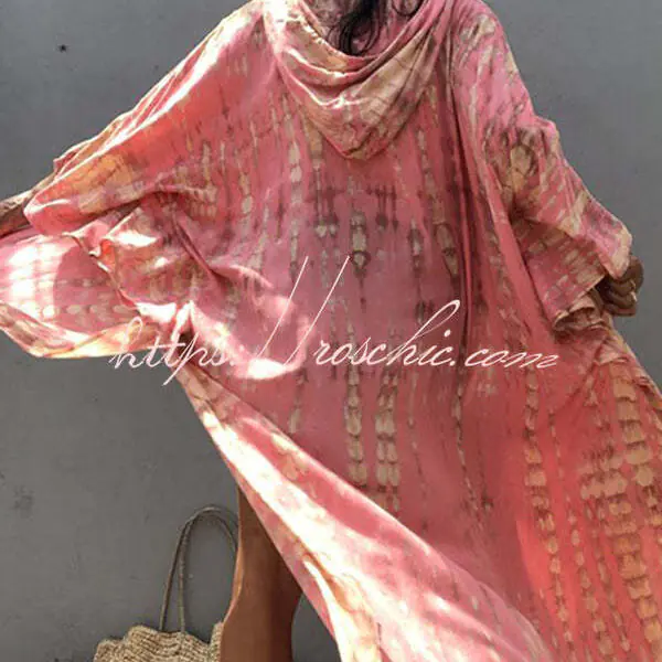 Boho Tie-dye Print Hooded Kimono Cover-up