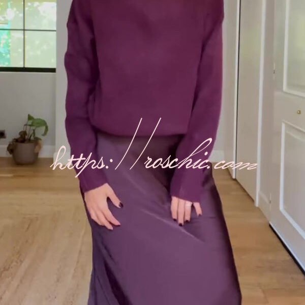 Jaelyn Solid Color Turtleneck Long Sleeve Sweater and Satin Elastic Waist Maxi Skirt Set