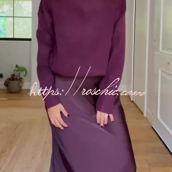 Jaelyn Solid Color Turtleneck Long Sleeve Sweater and Satin Elastic Waist Maxi Skirt Set