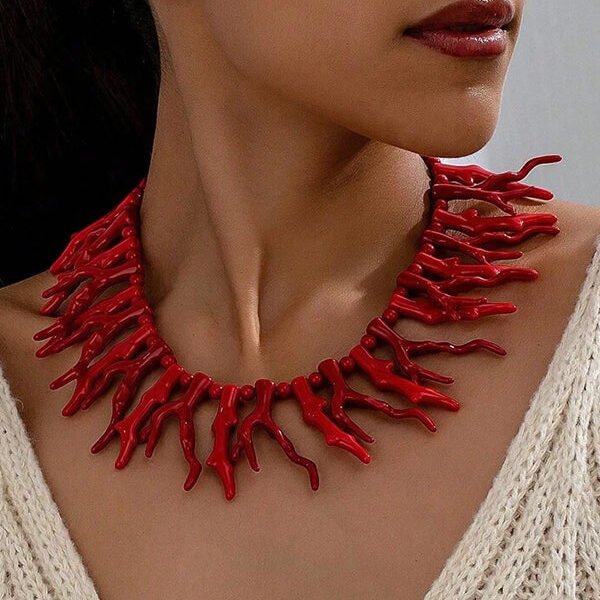 Bohemian Red Coral Necklace Two-piece Set