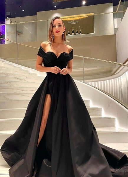 Ballbella Modern Sleeveless Evening Dress With Slit Long Black Sequined