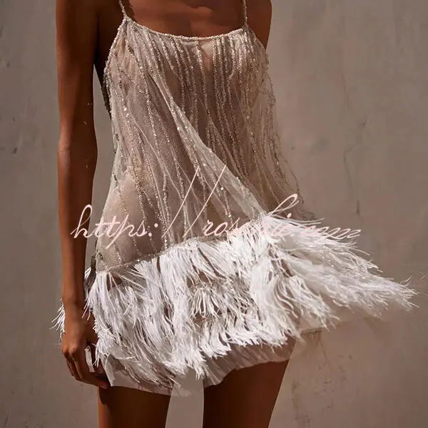Fairy Lights Sequin Layered Feather Fringed Mesh Mini Dress