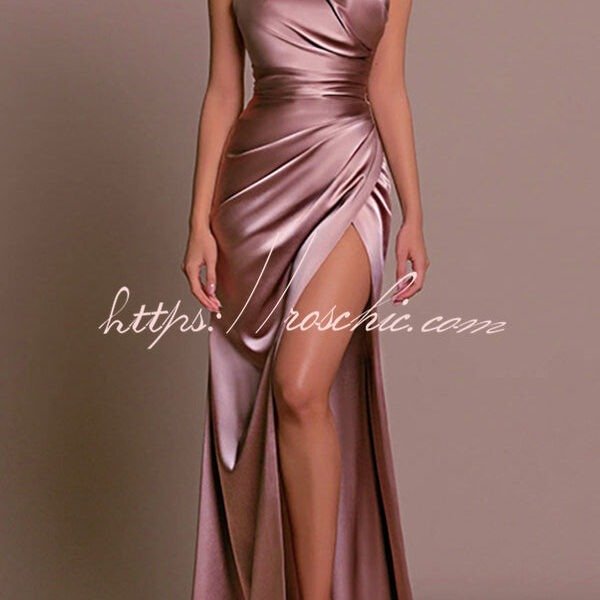 Satin Sexy Halter Neck Sleeveless High Slit Slim Maxi Dress