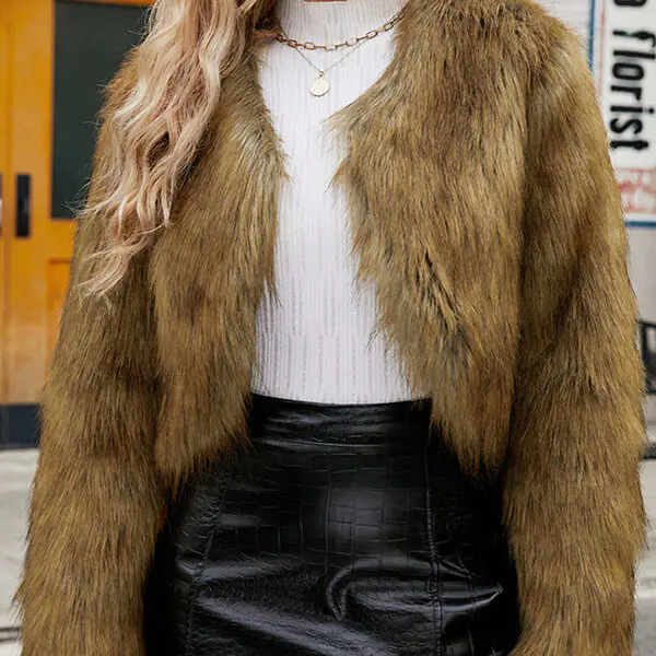 Stylish Long Sleeve Short Casual Faux Fur Jacket