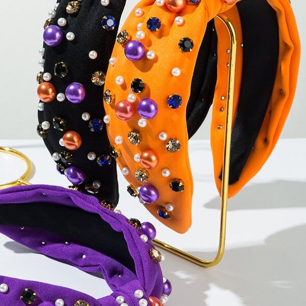 Halloween Fabric Knotted Rhinestone Headband