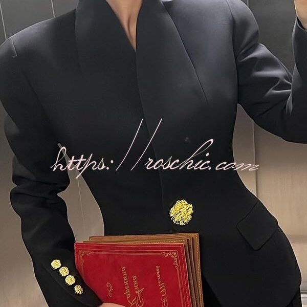 Classic Luxury Unique Metal Button Stand Collar Long Sleeve Jacket