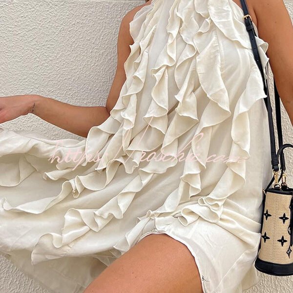 Oh So Sweet Chiffon High Neck Ruffle Pleated A-line Mini Dress