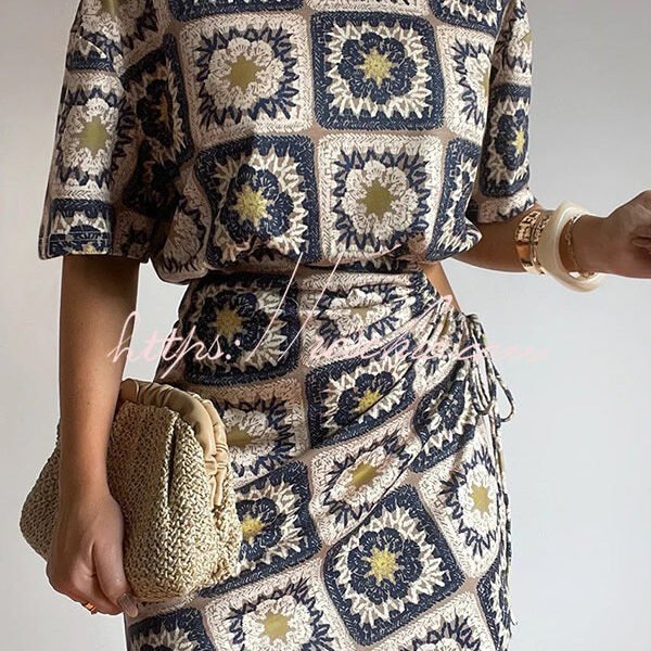 Unique Printed Sexy Waistless Drawstring Mini Dress