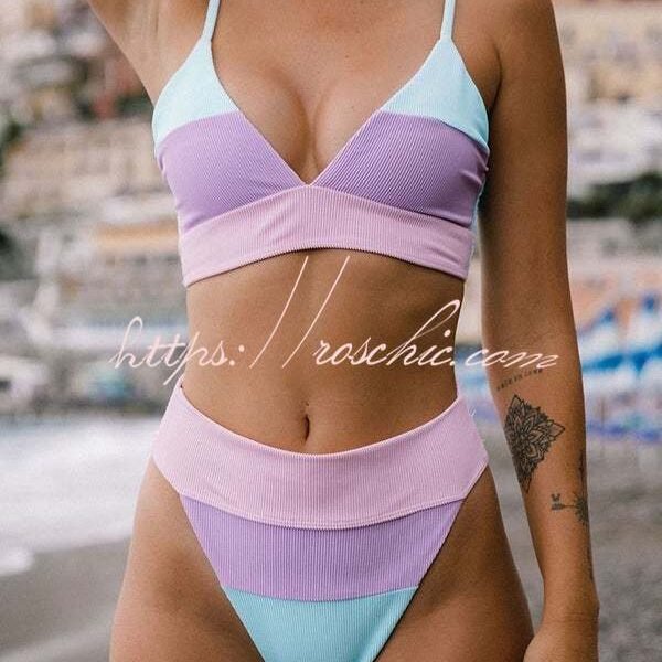 Cool In Colorblock Ribbed Bikini Swimsuit