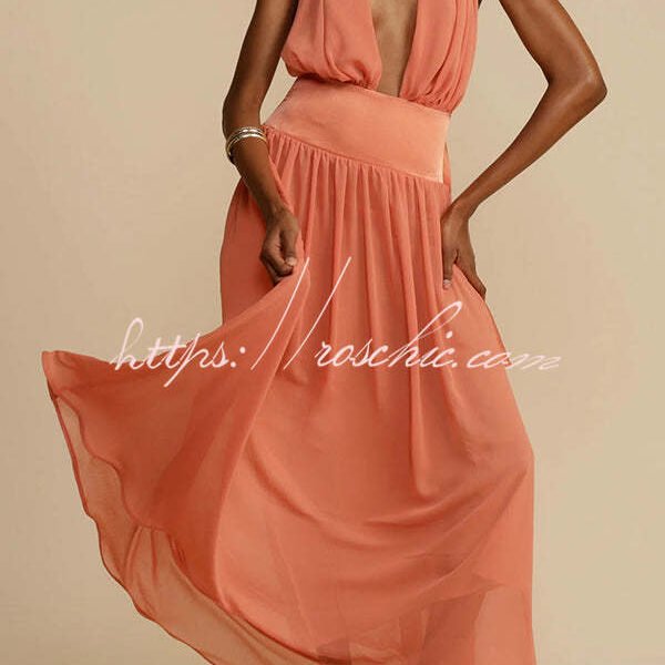 Femininity and Elegance Tulle Halter Neck Backless Maxi Dress