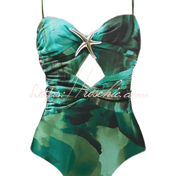 Unique Print Starfish Embellished Cutout Stretch One-piece Swimsuit