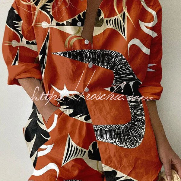Liberty Bird Print Button Pocket Stretch Waist Shorts Set