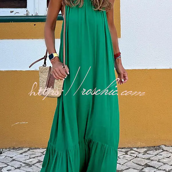 Summer Colors Elastic Neckline A-line Loose Maxi Dress