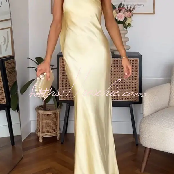 Flowing Elegance Satin One Shoulder Scarf Maxi Dress