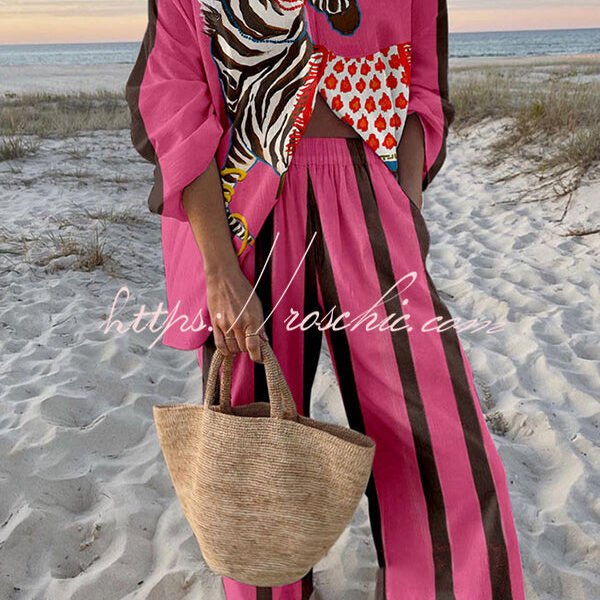 Zebra Print Oversized Shirt and Elastic Waist Pocket Pants Set