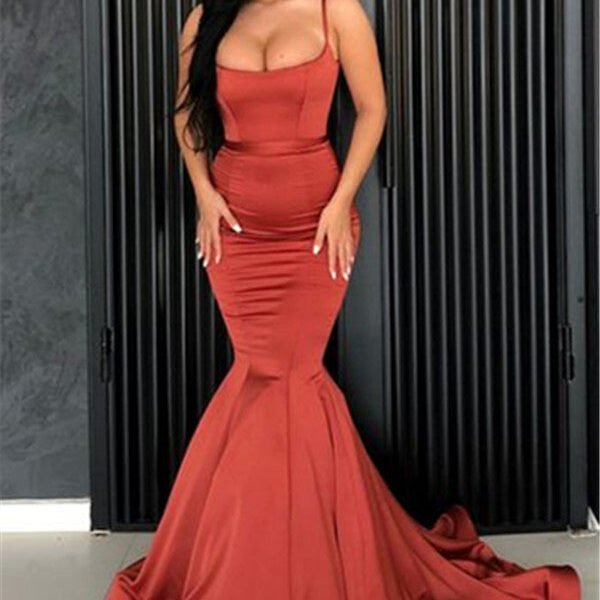 Chic Mermaid Spaghetti Straps Evening Dresses Long Affordable Evening Dresses On Sale