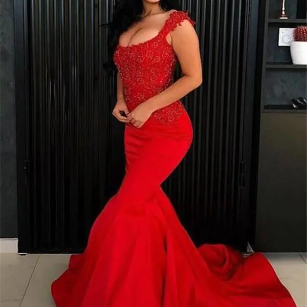 Chic Mermaid Straps Prom Party Gowns| New Arrival Long Lace Appliques Evening Gowns