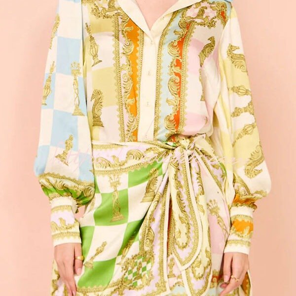 Vacay Mode Satin Unique Print Tie-up Design Wrap Mini Dress