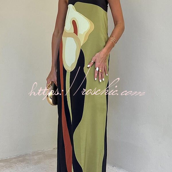 Jaime Abstract Floral Print Elasticated Off Shoulder Vacation Loose Maxi Dress