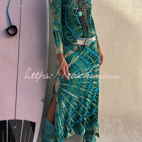Giulia Tie-dye Print High Rise Stretch Slit Skirt