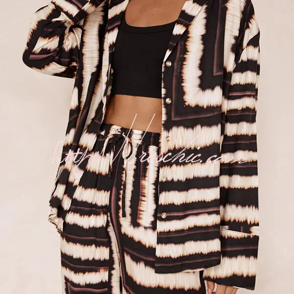 Planning Trips Satin Tie Dye Unique Print Button Down Oversized Blouse