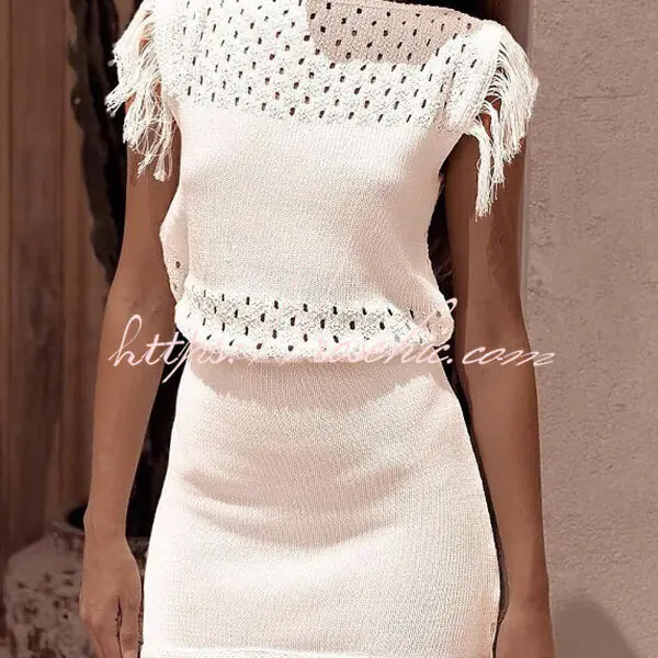 Fashionable Tassel Sexy Hollow Knitted Mini Dress