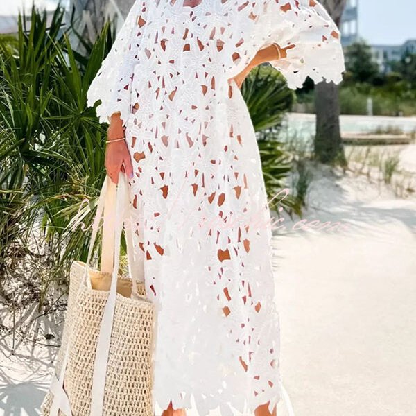 I Belong Here Floral Eyelet Lace Cover Up Beach Midi Dress