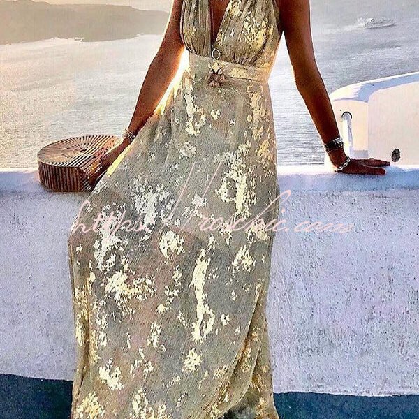 Golden Sunset Sequin Stories V-neck Maxi Dress