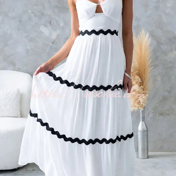 Qaia Ric Rac Trims Cutout Bust Layered Slip Loose Maxi Dress