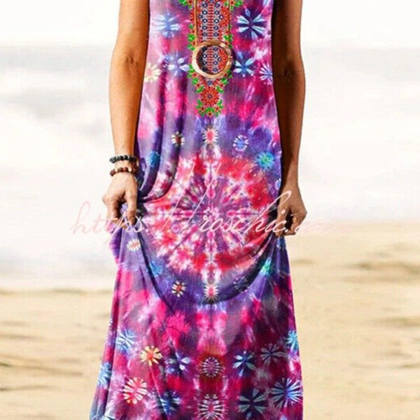 Play In Paradise Tie-dye Print Loose Tank Mid Dress