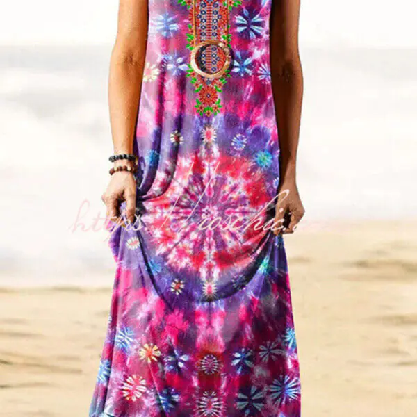 Play In Paradise Tie-dye Print Loose Tank Mid Dress