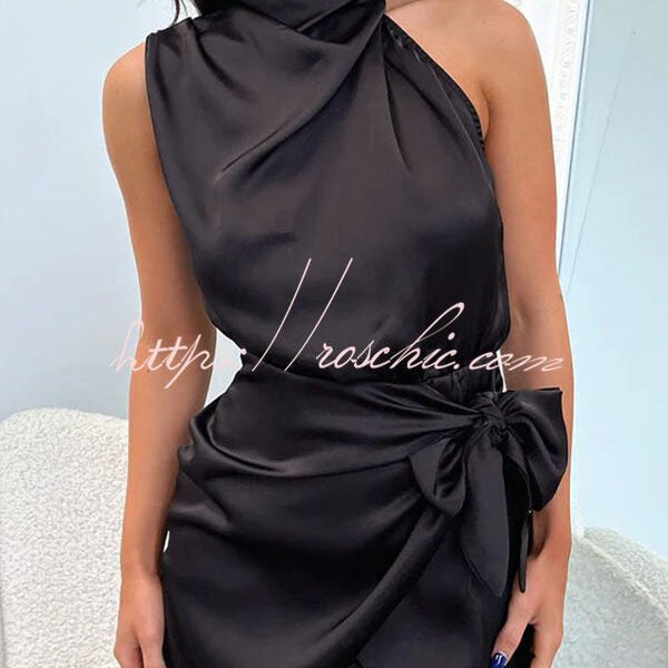 Hollywood Dreams Satin High Neck Wrap Mini Dress