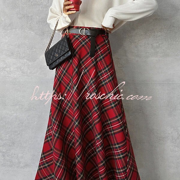 Field of Dreams Plaid Elastic Waist Side Pocket Maxi Skirt