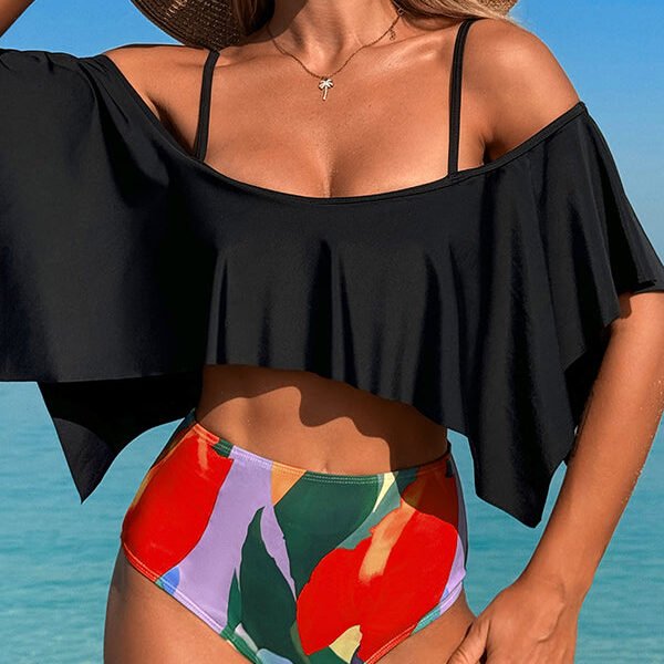Unique Printed Sling High-waisted Stretch Two-piece Bikini Swimsuit