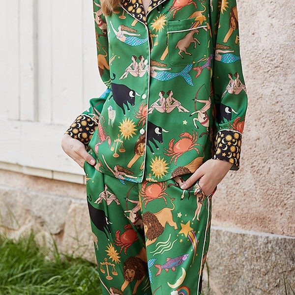 Green Constellation Printed Home Long Sleeved Two-piece Set