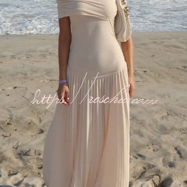 Sexy Off-shoulder Slim Fit Pleated Maxi Dress