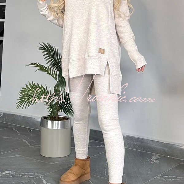 Solid Color Crew Neck Long Sleeve Top and Casual Stretch Pants Set
